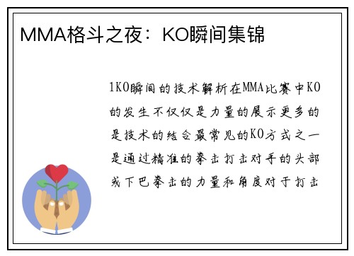 MMA格斗之夜：KO瞬间集锦