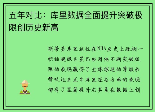 五年对比:库里数据全面提升突破极限创历史新高 五年对比:库里数据全面提升突破极限创历史新高